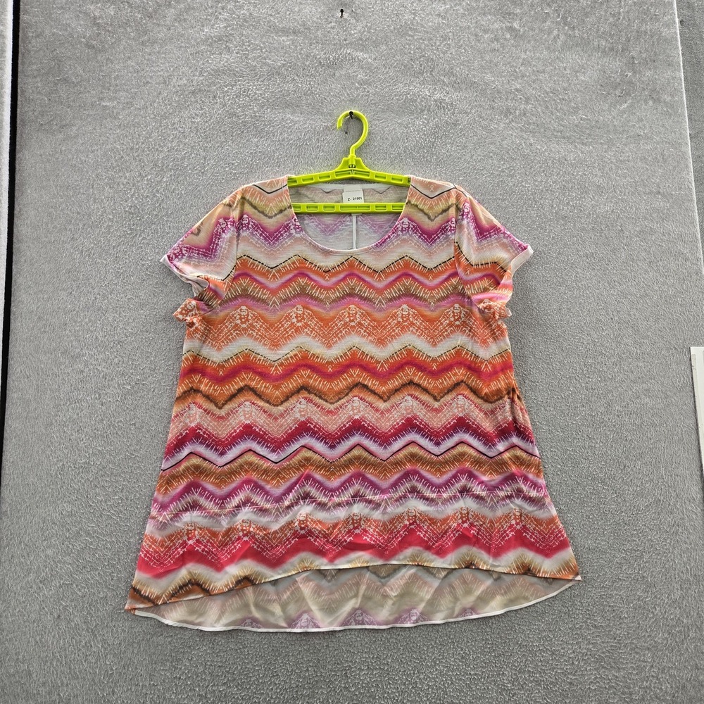 Chico's Women Blouse 3 Pink Geometric Scoop Neck Pullover